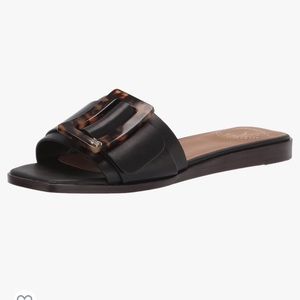 Sam Edelman Inez Black Leather Tortoise Buckle Slide Sandals
